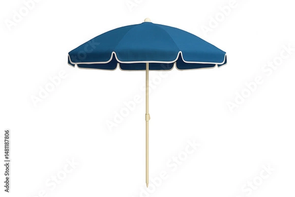 Fototapeta Single blue beach umbrella with white trim on transparent background