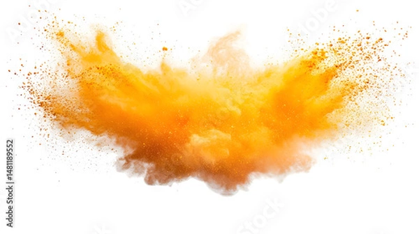 Fototapeta Dynamic burst of gold and white powder on a stark black canvas background