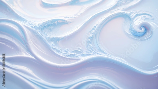 Fototapeta Abstract wave pattern with swirling shapes in shades of white blue and pink.