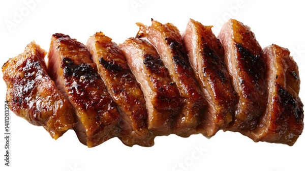 Obraz Sliced Grilled Duck Thigh with Glossy Finish Arranged on Transparent Background