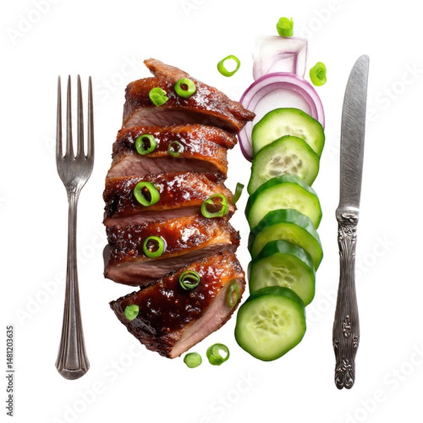 Obraz Sliced Grilled Pigeon Breast with Glossy Finish Arranged on Transparent Background