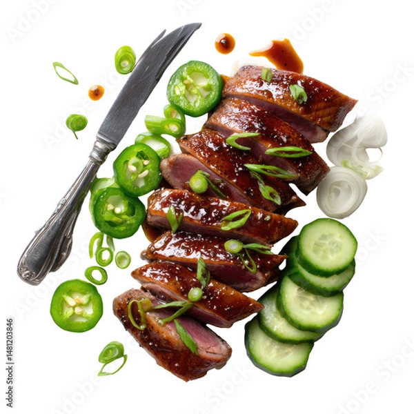 Obraz Sliced Grilled Pigeon Breast with Glossy Finish Arranged on Transparent Background