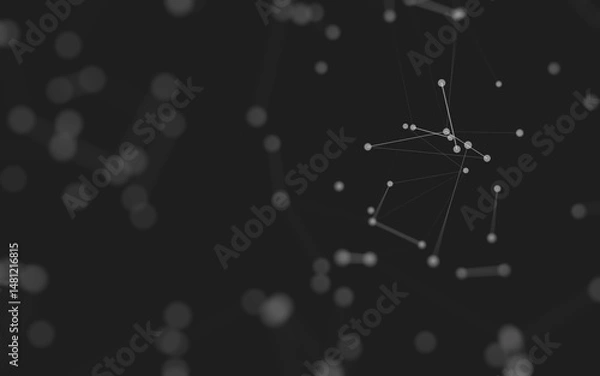 Fototapeta Abstract background. Molecules technology with polygonal shapes, connecting dots and lines. Connection structure. Big data visualization.