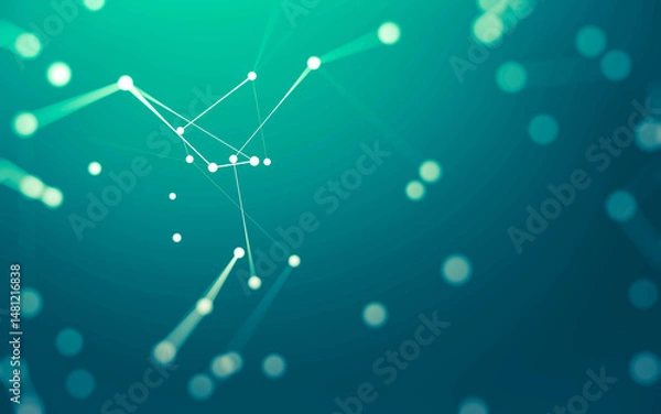 Fototapeta Abstract background. Molecules technology with polygonal shapes, connecting dots and lines. Connection structure. Big data visualization.
