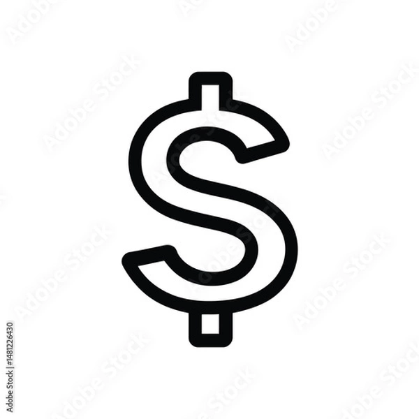 Fototapeta Black outline dollar sign on white provides a financial symbol for business