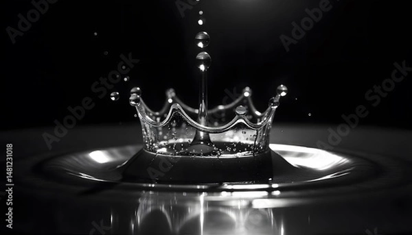 Fototapeta High-Speed Photography of a Water Droplet Creating a Crown Splash in Black and White