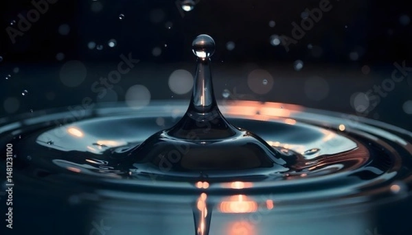 Fototapeta Water Droplet Impact Creating a Splash with Reflections and Soft Lighting