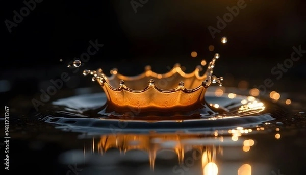 Fototapeta Golden Crown Splash Liquid Artistry Captivating Water Drop Moment in Dark Background
