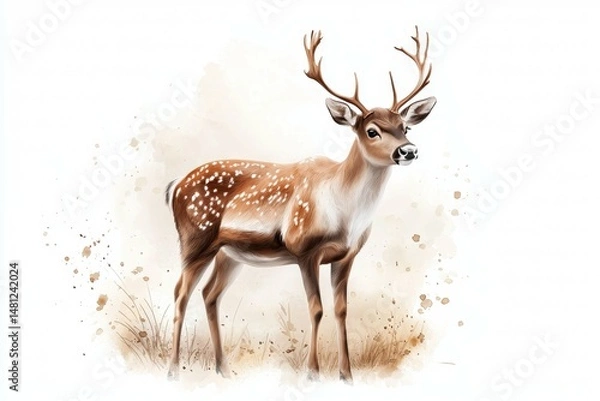 Fototapeta Deer with antlers stands in a field