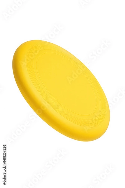Fototapeta Vibrant yellow frisbee with concentric circular patterns on transparent background