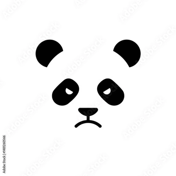 Fototapeta Sad Panda Face: Minimalist Black and White Vector Icon