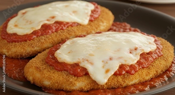 Fototapeta Chicken Parmesan with Tomato Sauce and Mozzarella Cheese
