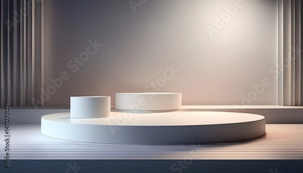 Fototapeta minimalist product scene with white podiums and soft gradient 