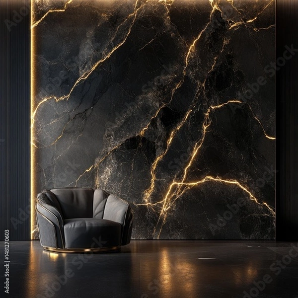 Obraz Luxurious dark marble wall with a plush armchair