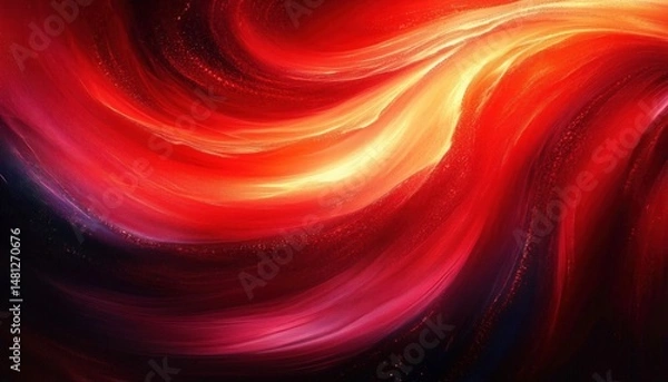 Fototapeta Vibrant swirling abstract waves in red, orange, and yellow hues blending smoothly with hints of dark purple and black, creating a dynamic and fiery visual effect
