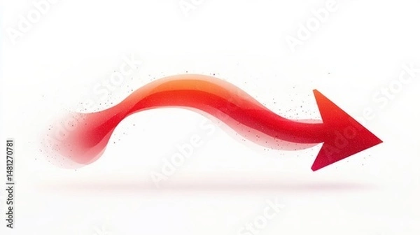 Fototapeta curved dynamic red arrow with gradient and speckled texture on white background representing direction and motion