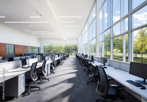 Obraz Modern open office space with expansive windows