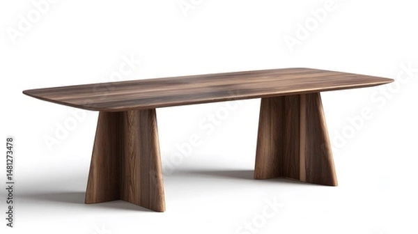 Fototapeta Modern walnut dining table with a simple design isolated on white background
