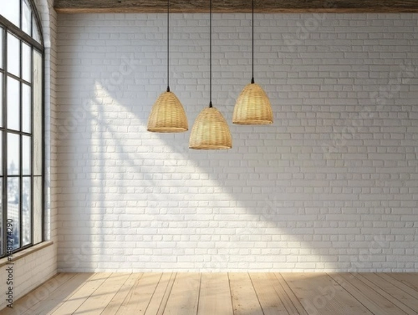 Obraz Empty room with woven pendant lights