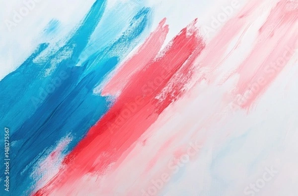Obraz Abstract brushstrokes of vibrant blue and coral paint on white background