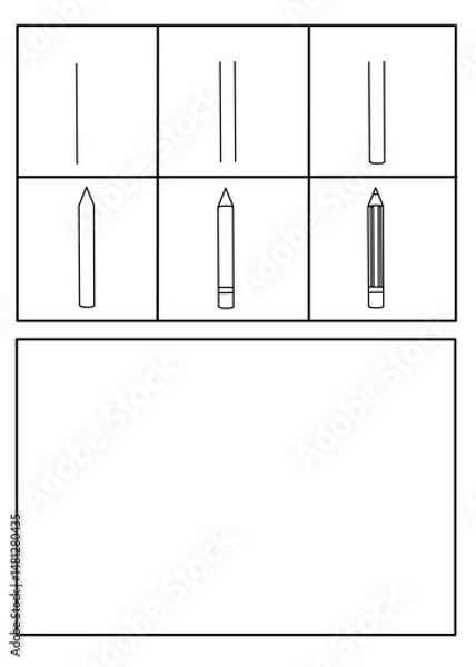 Obraz Pencil drawing tutorial. A step-by-step guide to drawing a simple sheep. Ideal for kids learning to sketch pencil. Directed drawing for kids, i can draw activity
