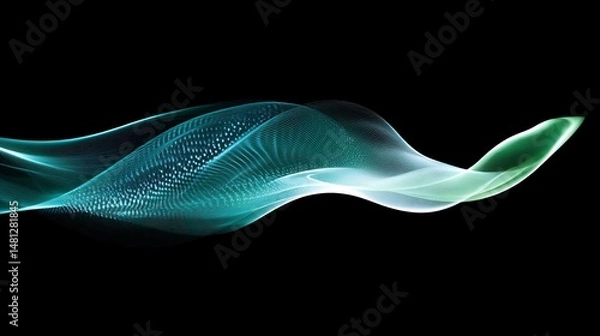 Obraz Abstract turquoise and green flowing lines on black background