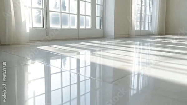 Obraz Clean White Ceramic Tile Floor with Sunlight Reflections