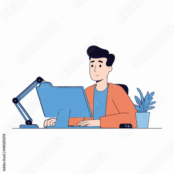 Fototapeta Man working on computer at desk