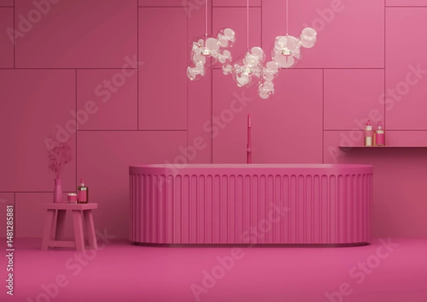 Obraz Viva Magenta bathroom interior color of the year. crimson red burgundy color. Template modern design interior home. 3D rendering	