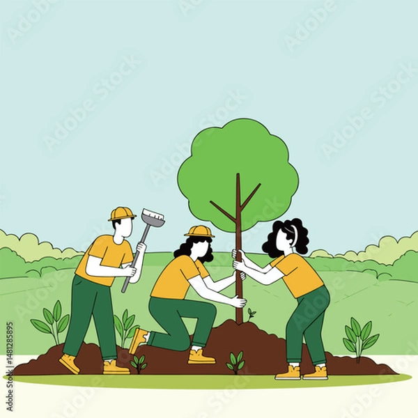Fototapeta Team Planting a Tree