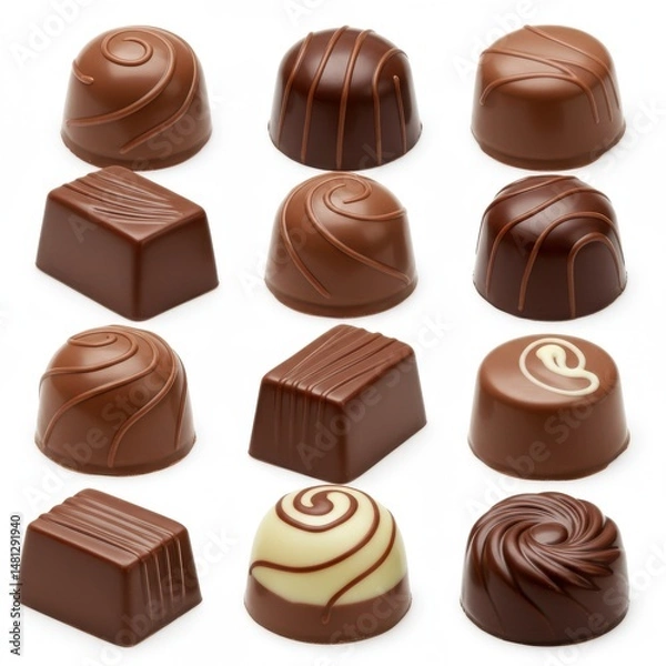 Fototapeta Assorted chocolates candies isolated on white background