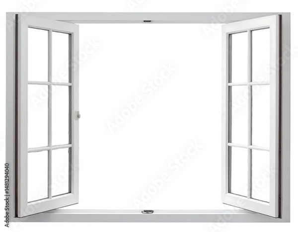 Obraz Open White Window With Multiple Panes On Black Background