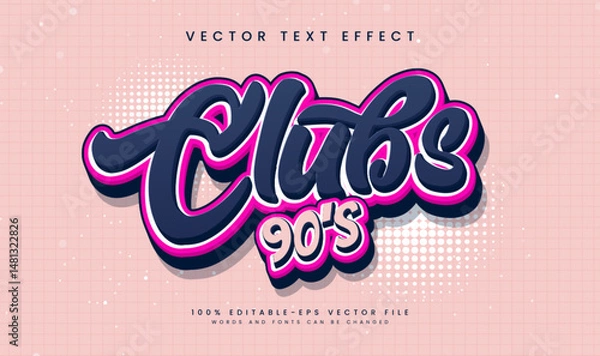 Fototapeta 90's Clubs Editable Vector Text Effect. Suitable for Retro Vintage Theme.