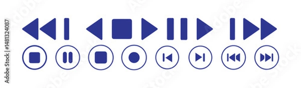 Fototapeta Media player icon set. Video and audio collection. Multimedia symbol.Play, stop, pause and rewind elements on white background. Video and audio buttons. Website icons. Vector illustration eps 10.