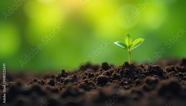 Fototapeta Tiny seedlings sprout from fertile earth, symbolizing new growth and potential , vibrant, development