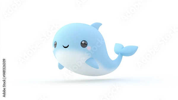 Obraz Adorable Cartoon Blue Whale Illustration with Cute and Happy Expression. Cute and cheerful illustration of a blue whale in a playful animated style, perfect for children's themes.