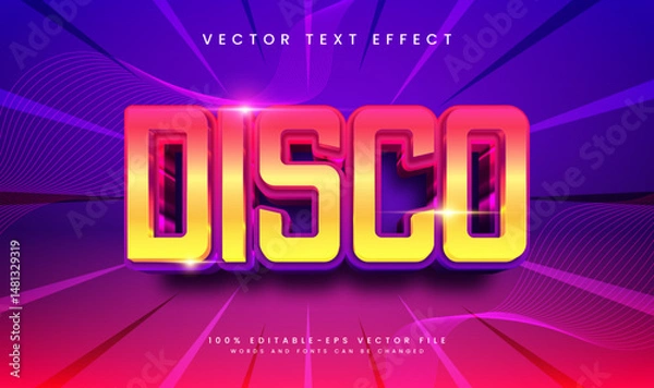 Fototapeta A vibrant 3D disco text effect.  Editable vector file.  Perfect for party designs.