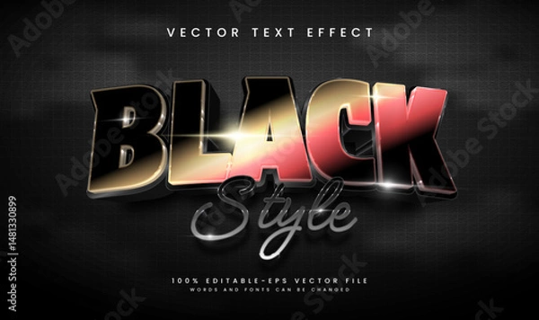 Fototapeta Stylish Black 3D text effect, editable vector.  Black, gold, and red color scheme.
