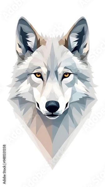 Fototapeta A striking digital illustration of a white wolf's head with piercing yellow eyes set against a stark