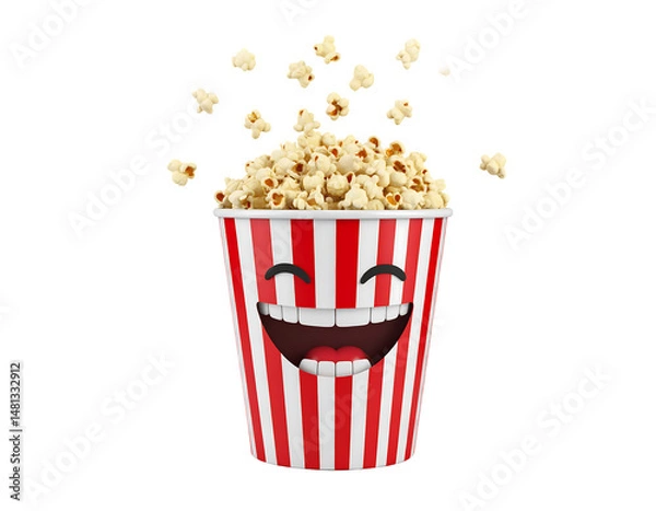 Fototapeta Cartoon Popcorn Bucket With Flying Popcorn