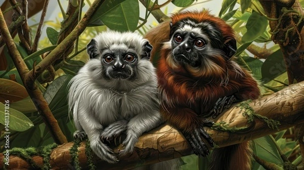 Obraz Two monkeys in a jungle setting