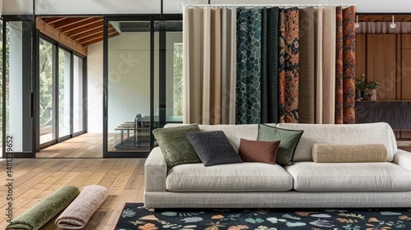 Obraz Modern living room with fabric display