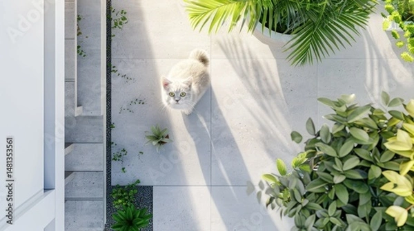 Obraz Patio with Cat, Plants