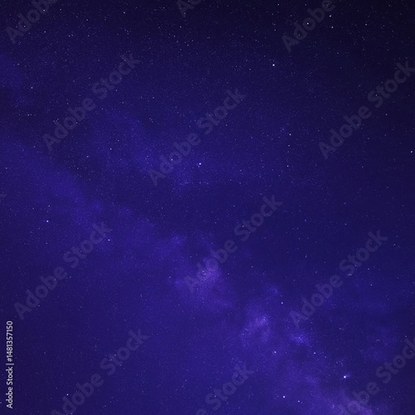 Fototapeta Twinkling stars spread across a deep blue cosmos, blending into violet mist. Ideal for nightscape art, meditation backdrops, or celestial topics