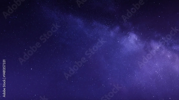 Fototapeta Wide-angle view of the starry night sky with glowing dust trails from the Milky Way. Great for science content, night photography, or fantasy designs