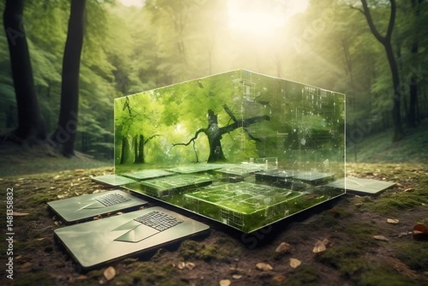 Obraz Forest Data Cube with Laptop, and Nature.