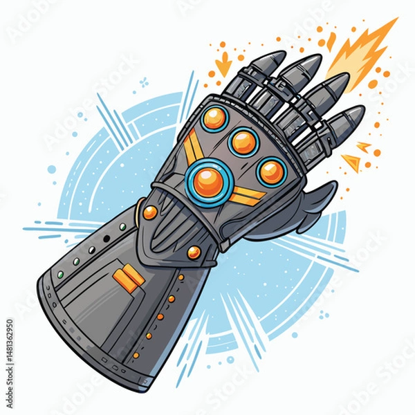Fototapeta A powerful glowing gauntlet, imbued with vibrant elemental energy, crackling with arcane power; intricate details, sharp focus.