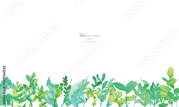 Obraz 水彩画。水彩タッチの草木のベクターイラスト。水彩画の緑の葉っぱ素材。環境。エコ。Watercolor painting. Vector illustration of grass and trees with watercolor touch. Watercolor green leaves material. Environment. Eco.