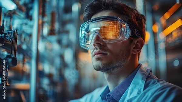 Obraz A scientist in an augmented reality lab designing a next-generation energy source
