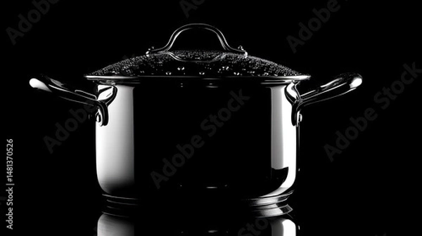 Obraz Stainless steel pot with lid, studio shot